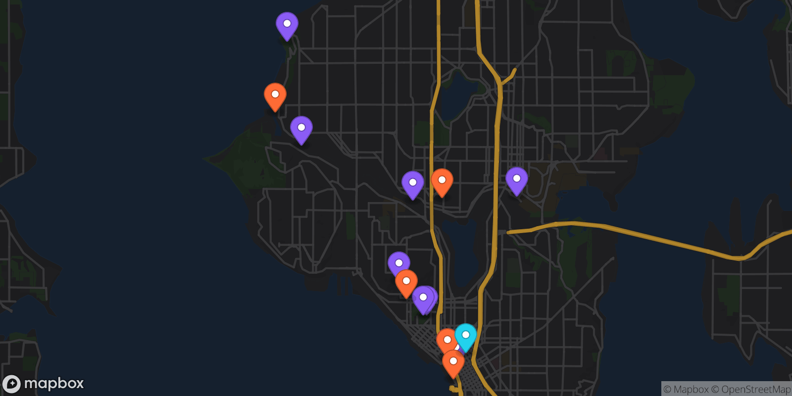 Map showing 16 locations