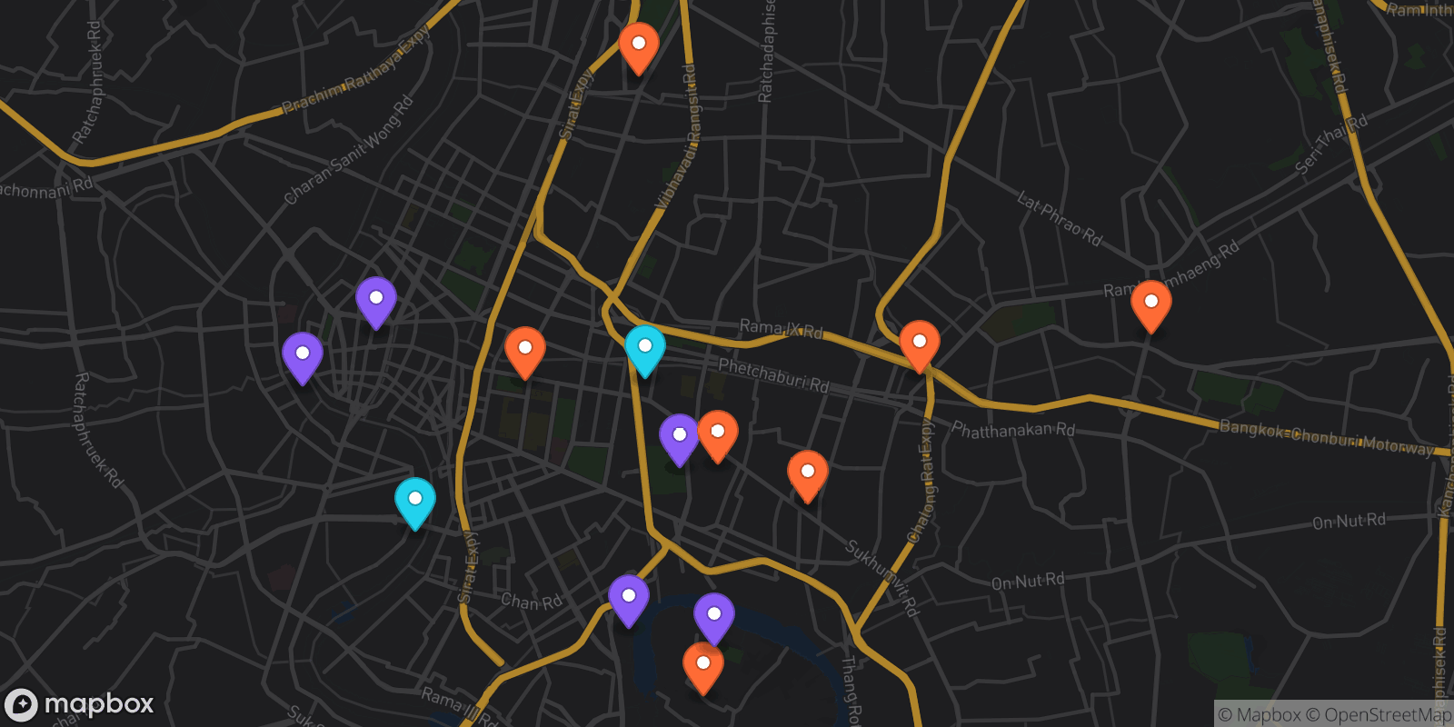Map showing 14 locations