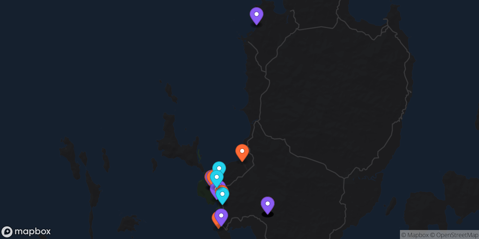 Map showing 31 locations
