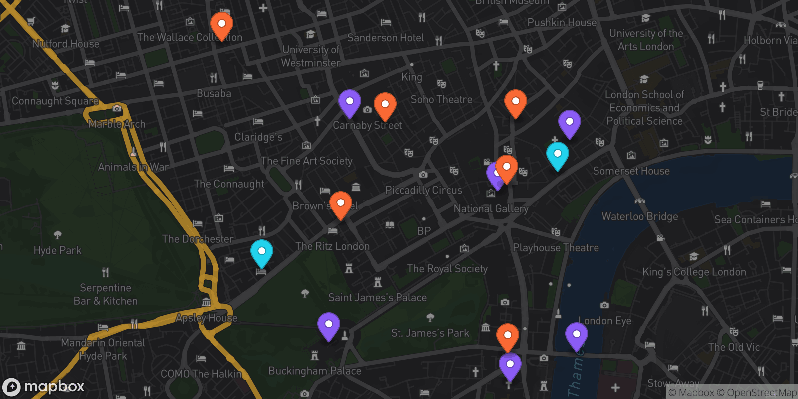 Map showing 14 locations