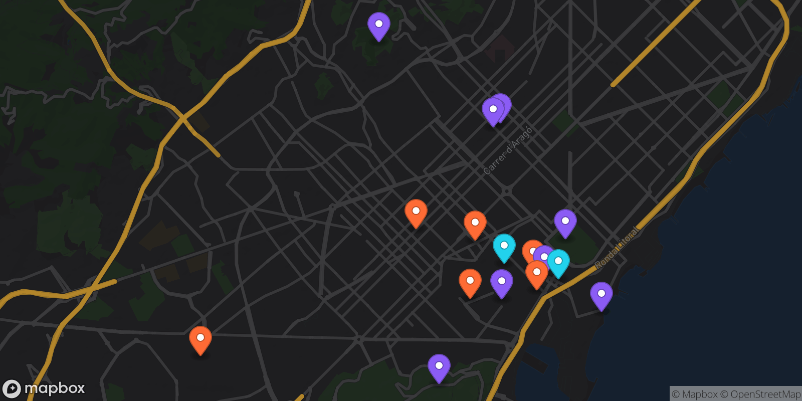 Map showing 16 locations
