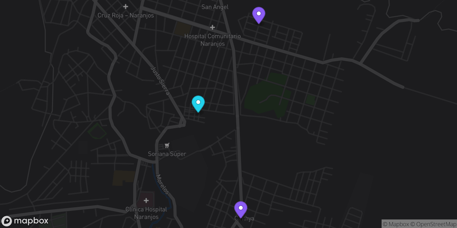 Map showing 4 locations