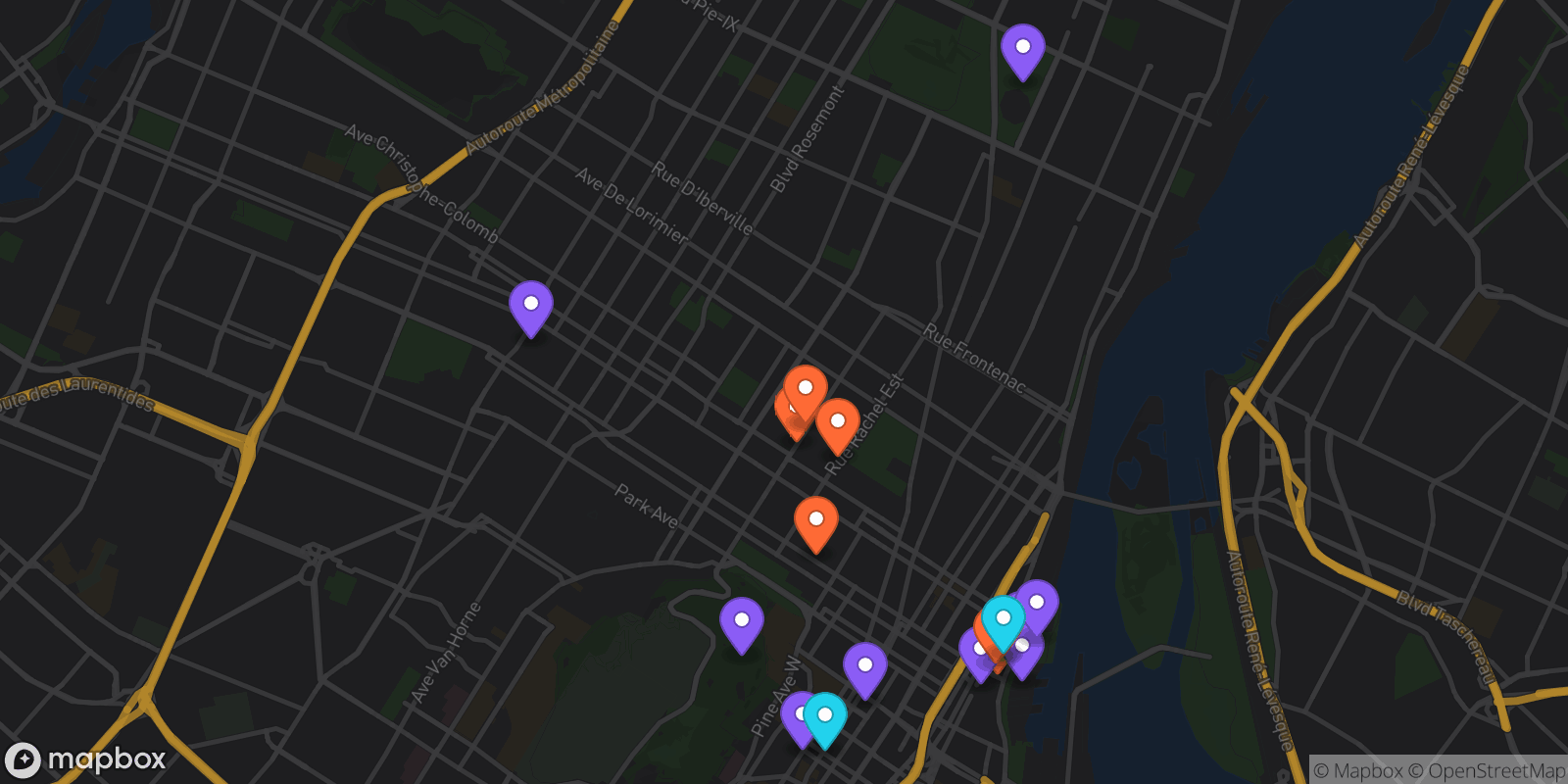 Map showing 18 locations