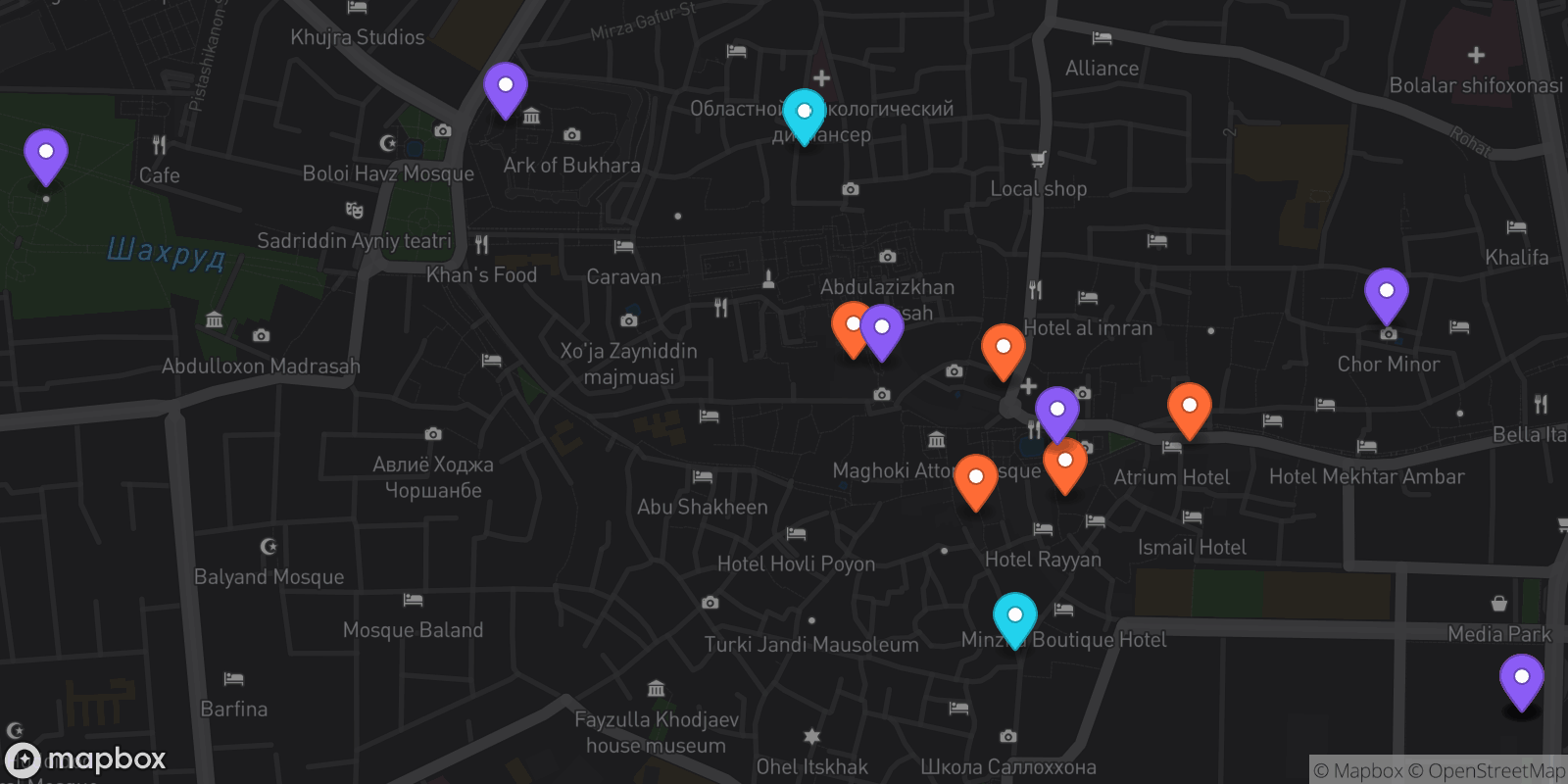 Map showing 16 locations