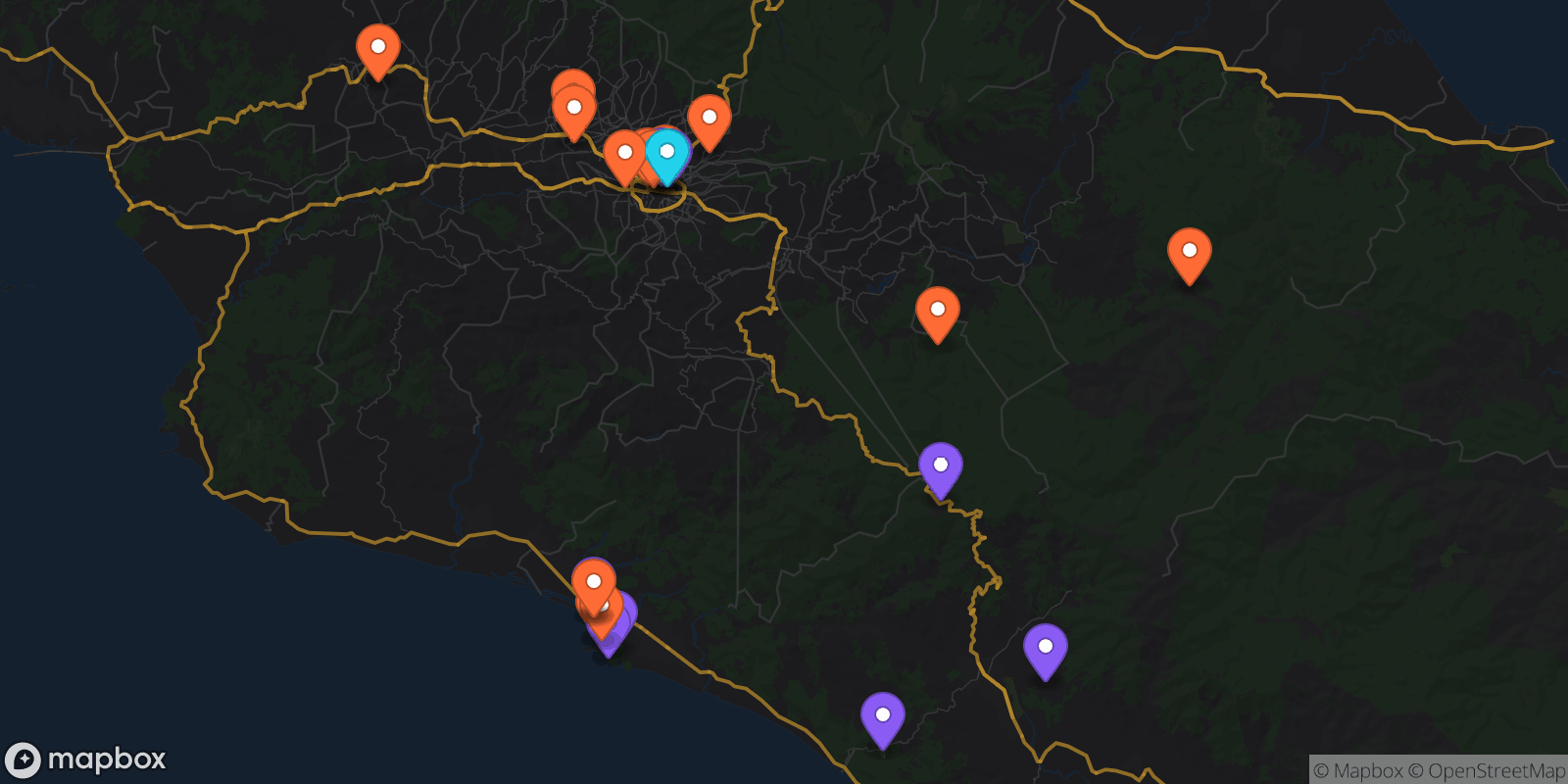 Map showing 23 locations