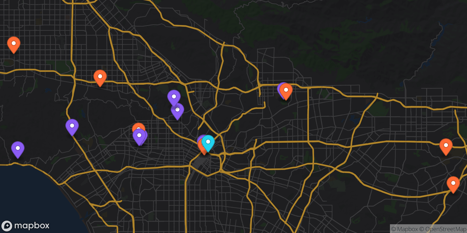 Map showing 19 locations