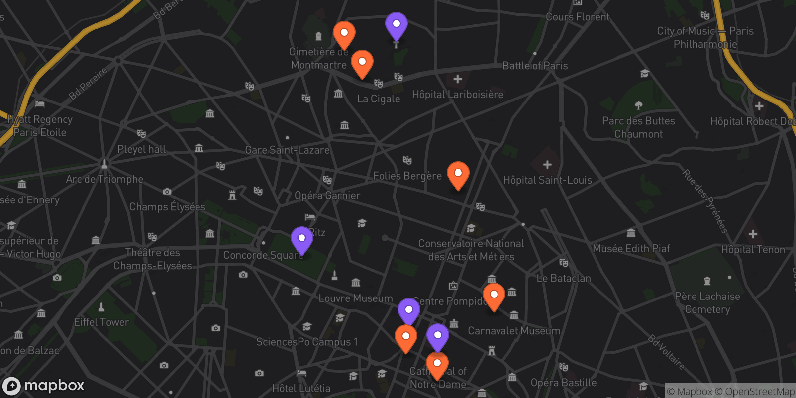 Map showing 10 locations
