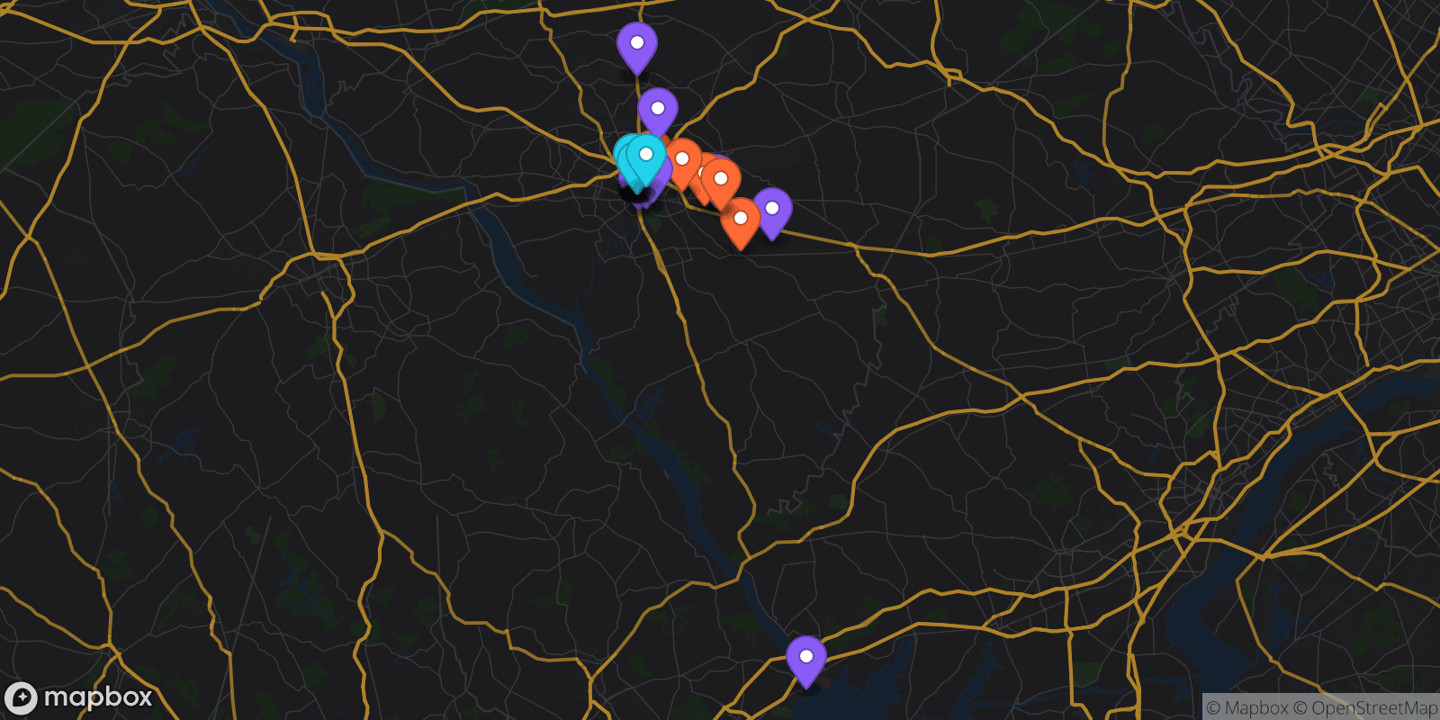 Map showing 33 locations