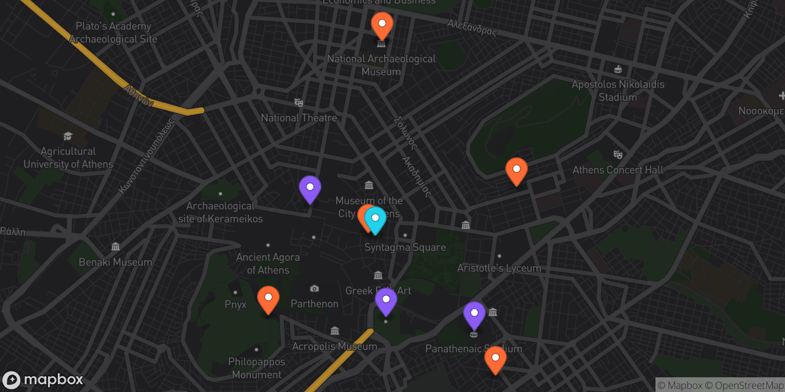 Map showing 10 locations