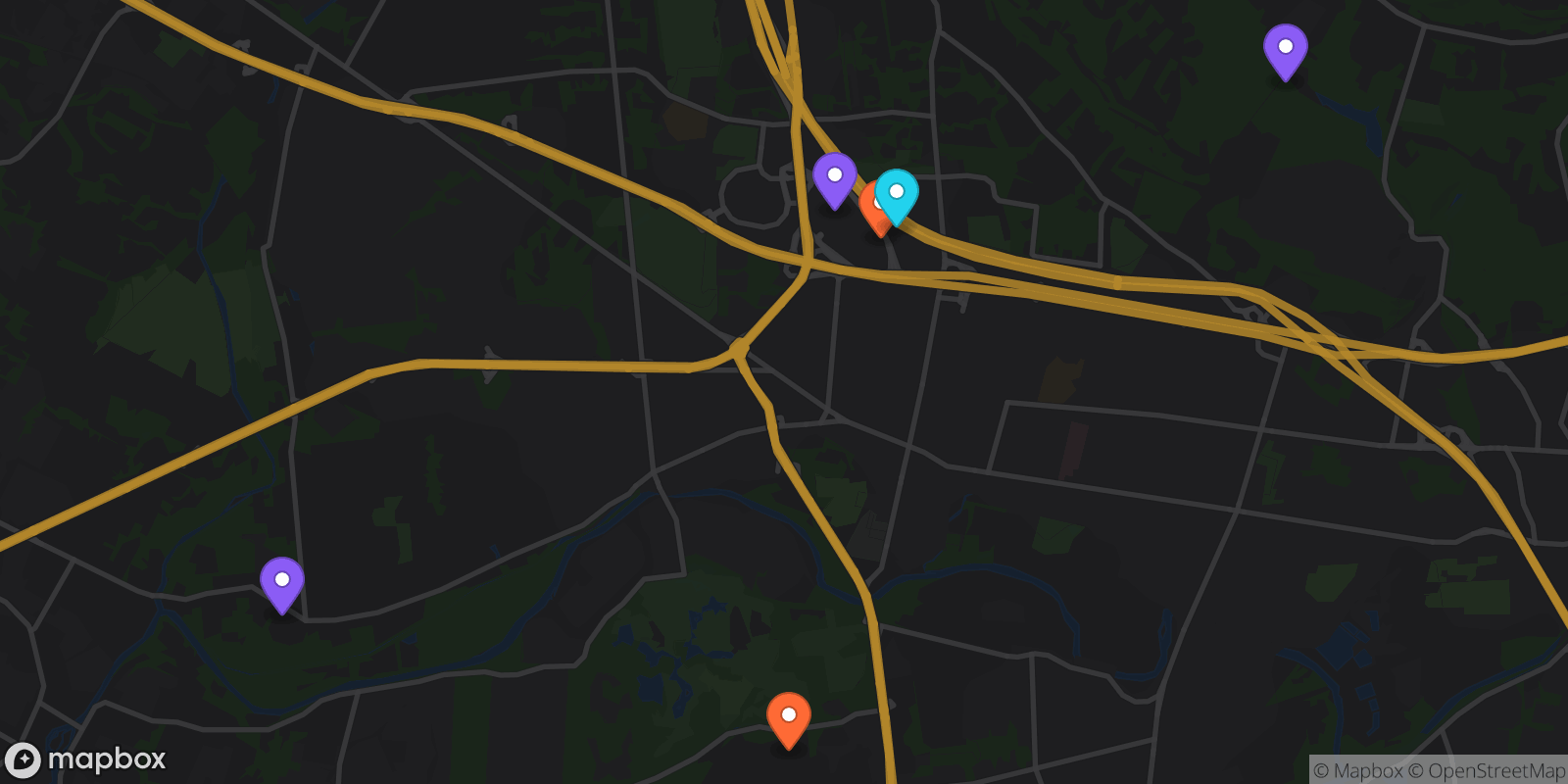 Map showing 6 locations