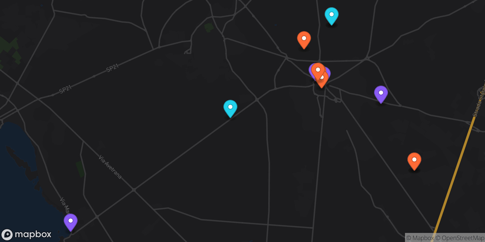 Map showing 13 locations