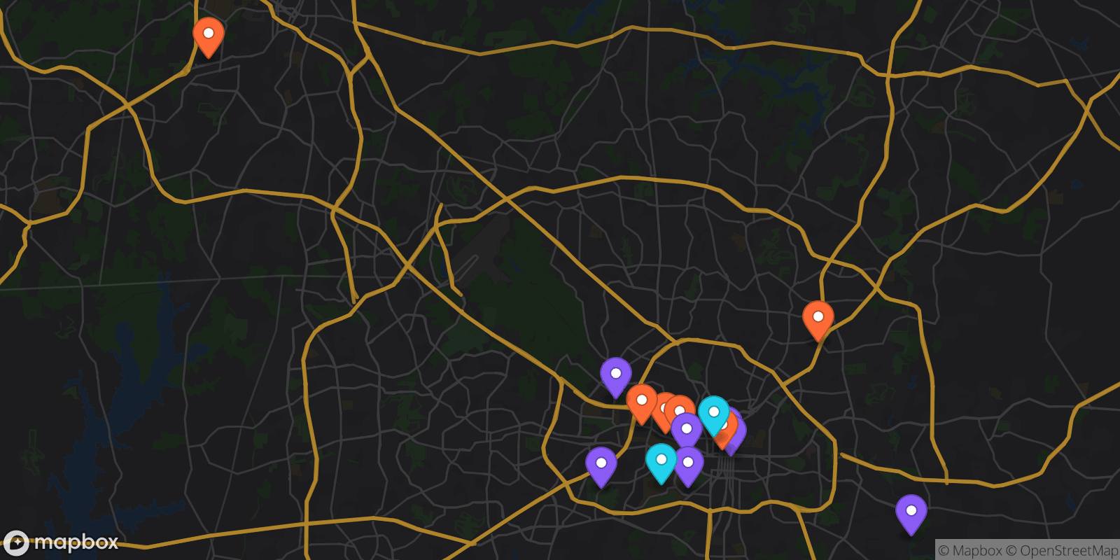 Map showing 15 locations