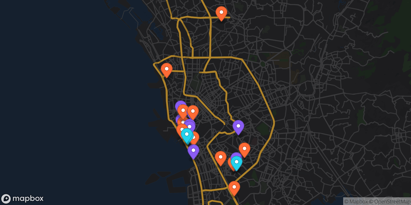 Map showing 25 locations