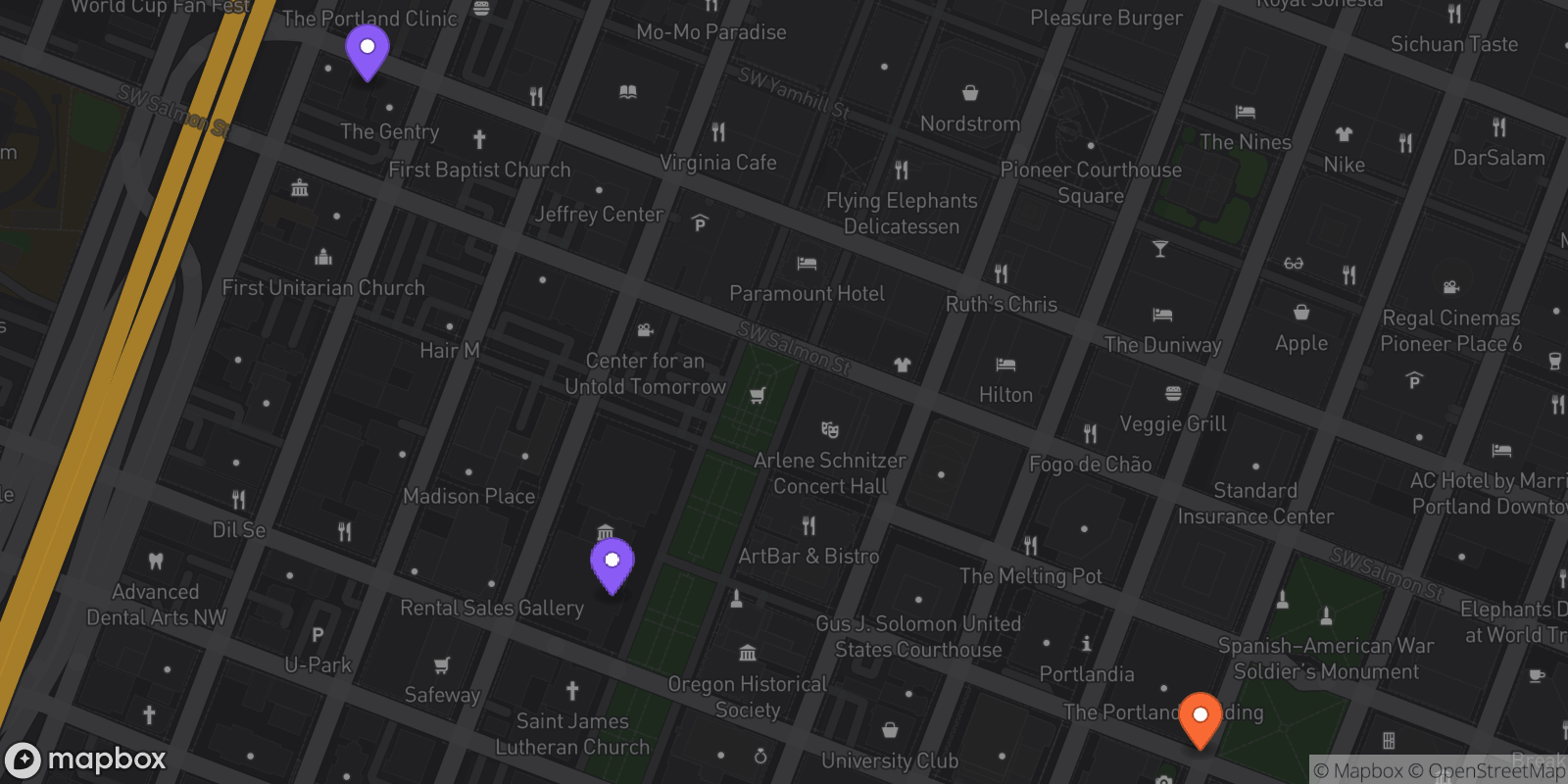 Map showing 3 locations