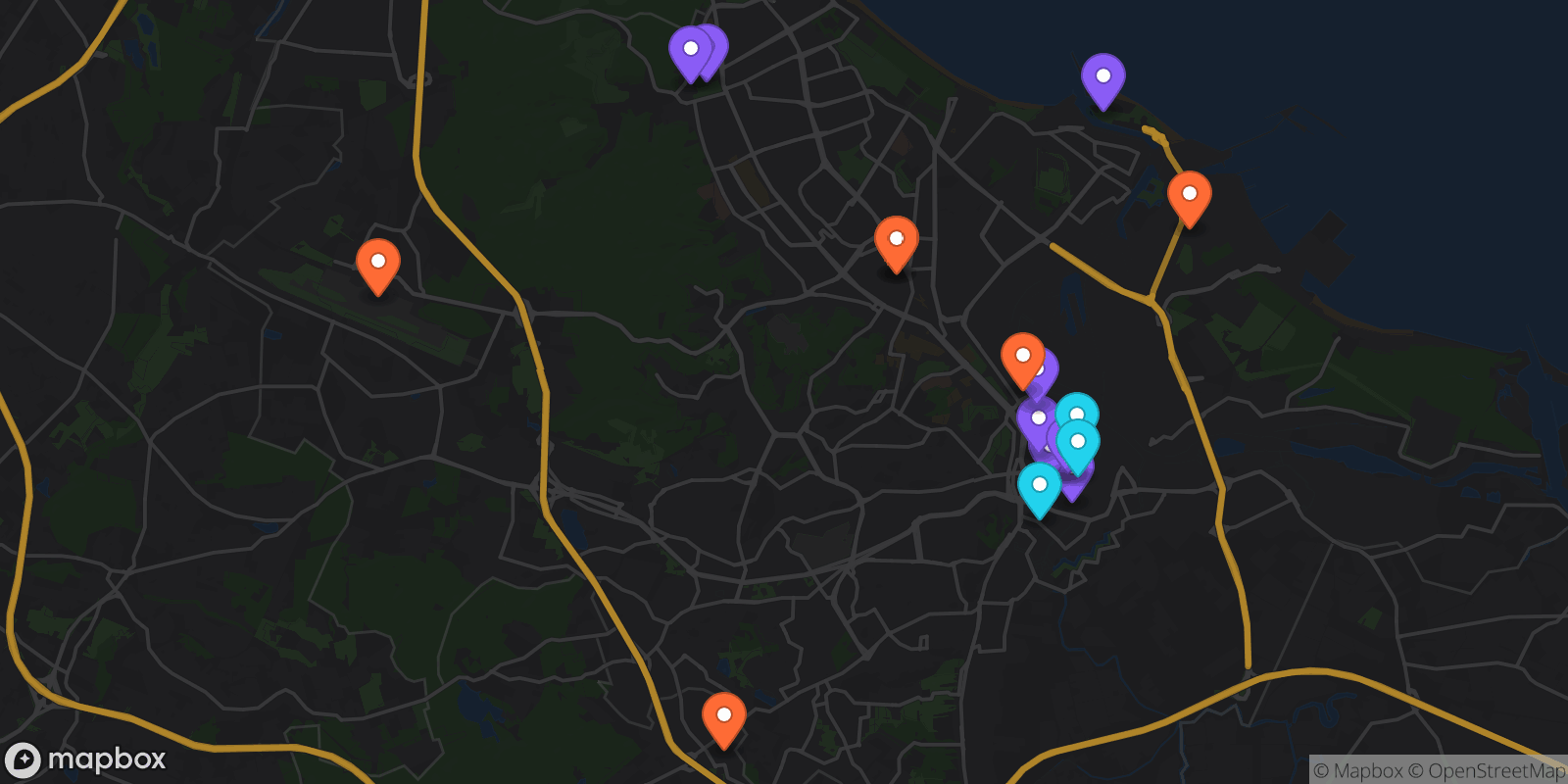 Map showing 17 locations