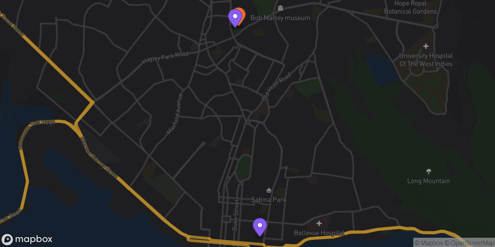 Map showing 3 locations