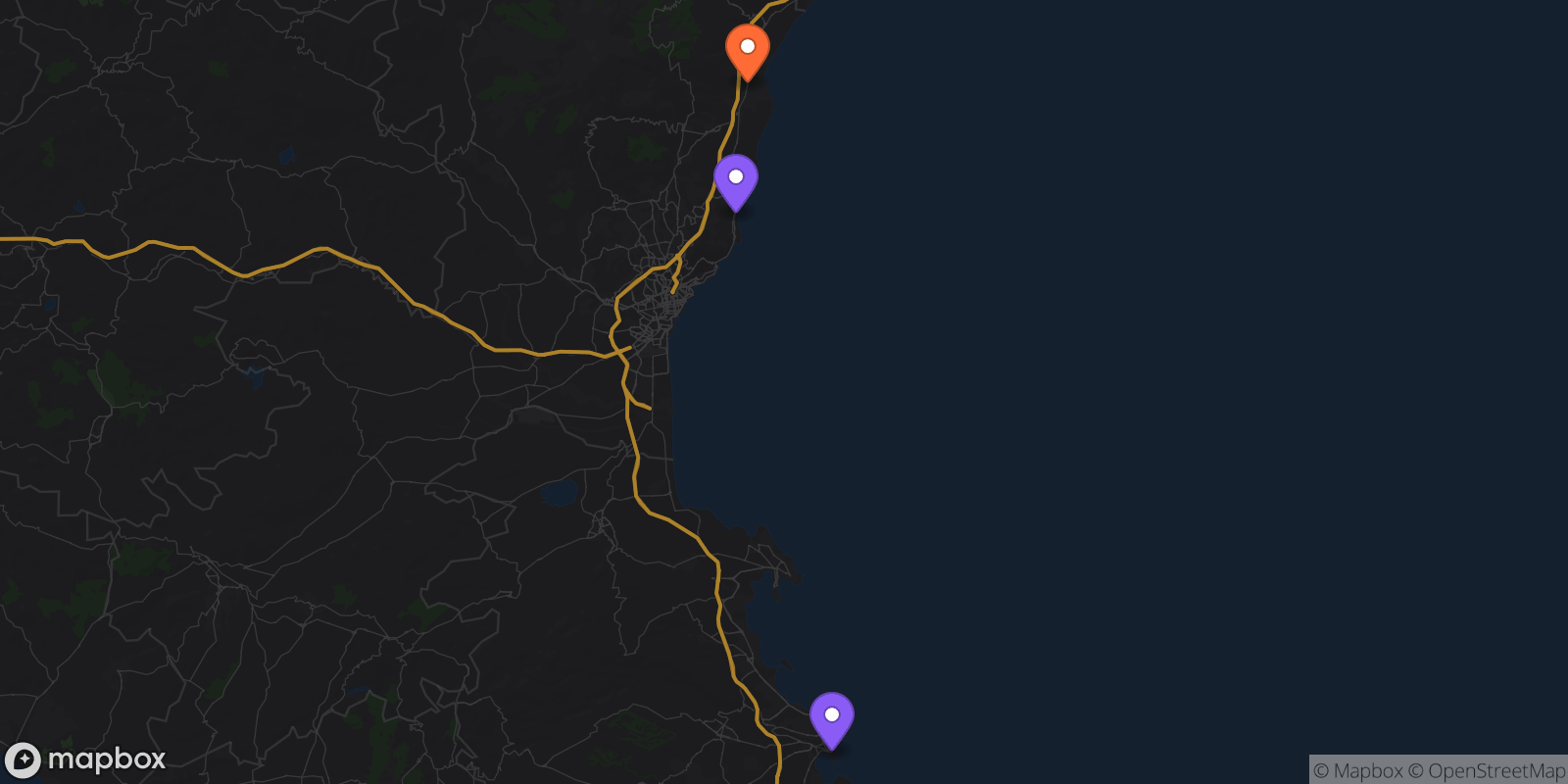 Map showing 3 locations