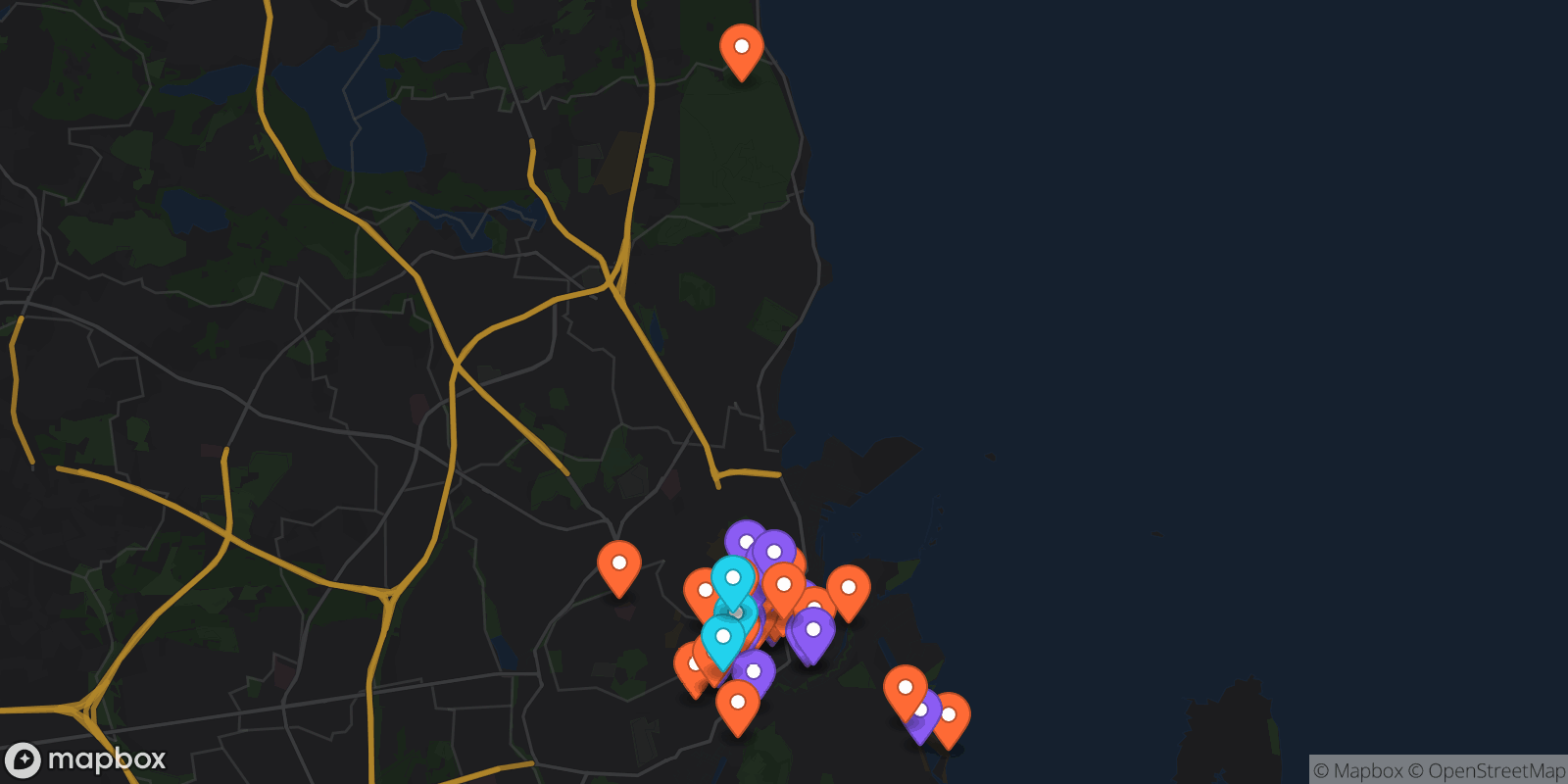 Map showing 38 locations