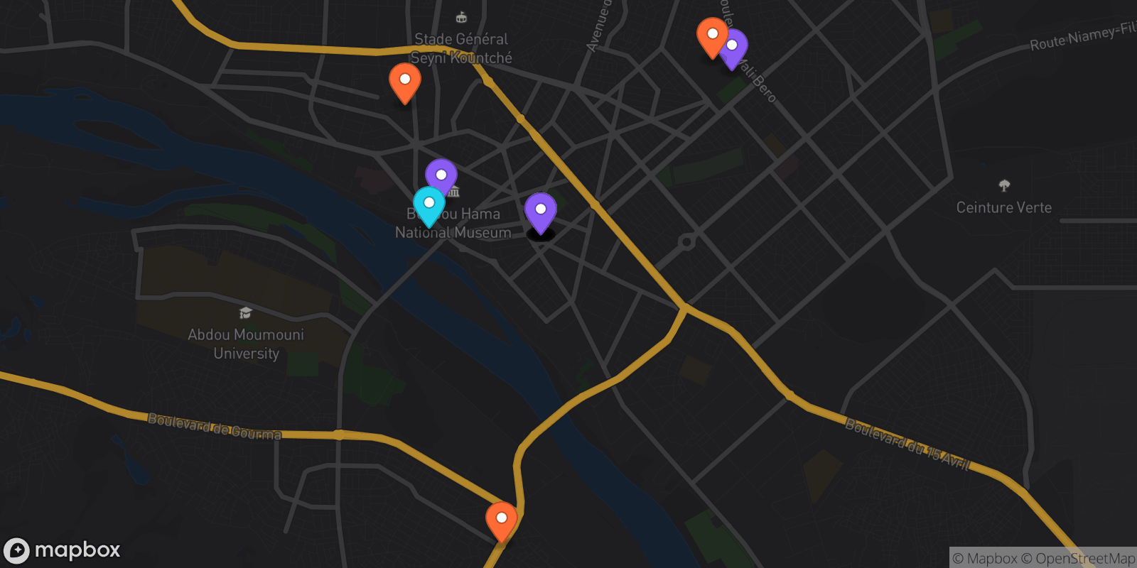 Map showing 17 locations