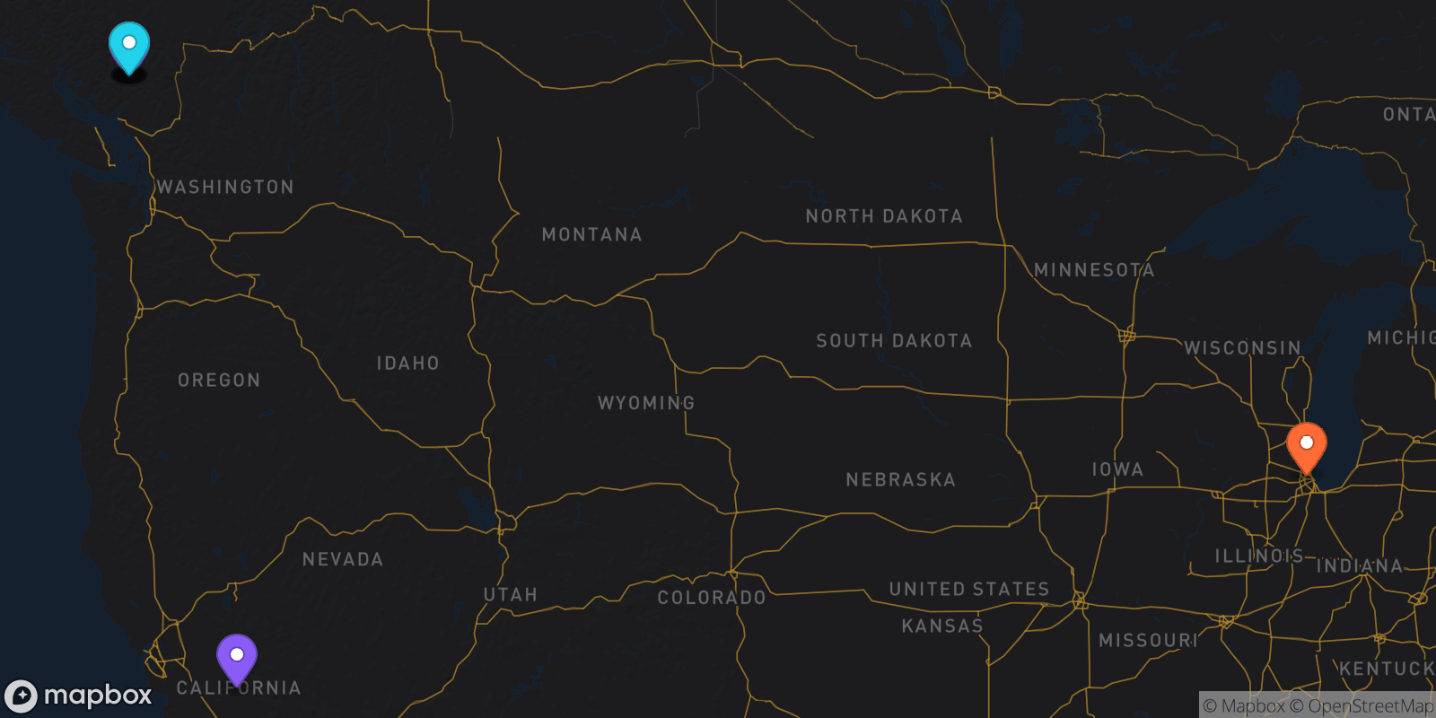 Map showing 9 locations