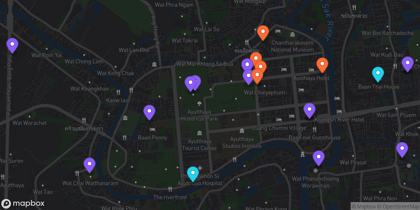 Map showing 21 locations