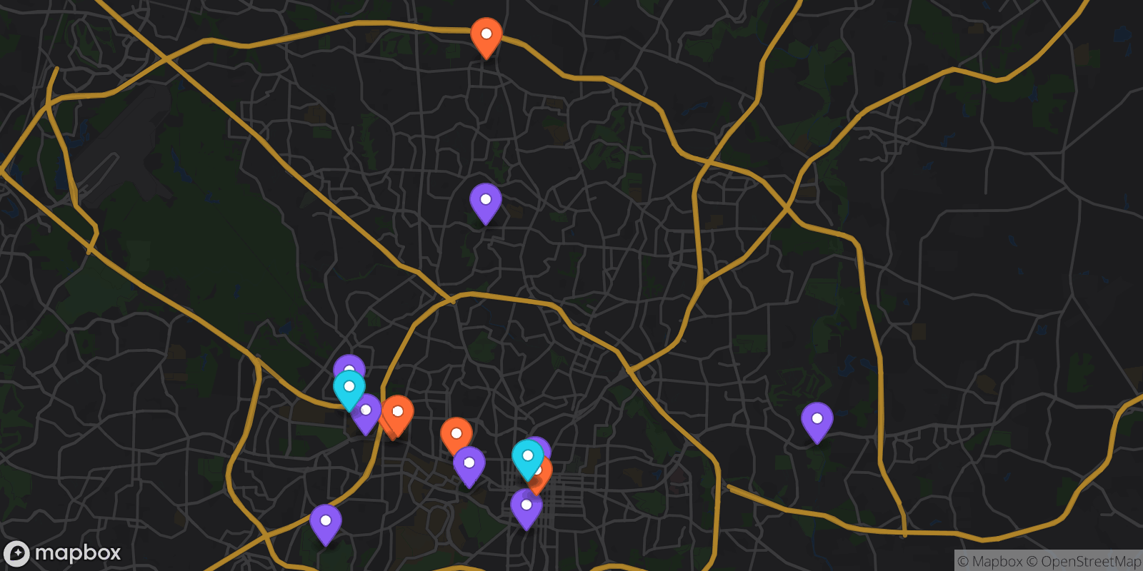 Map showing 16 locations