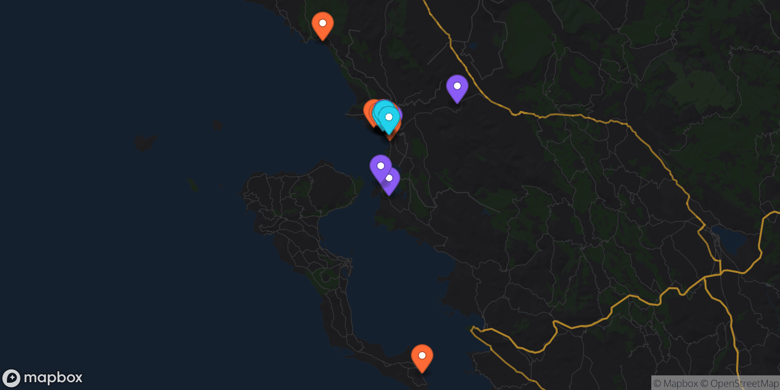 Map showing 36 locations