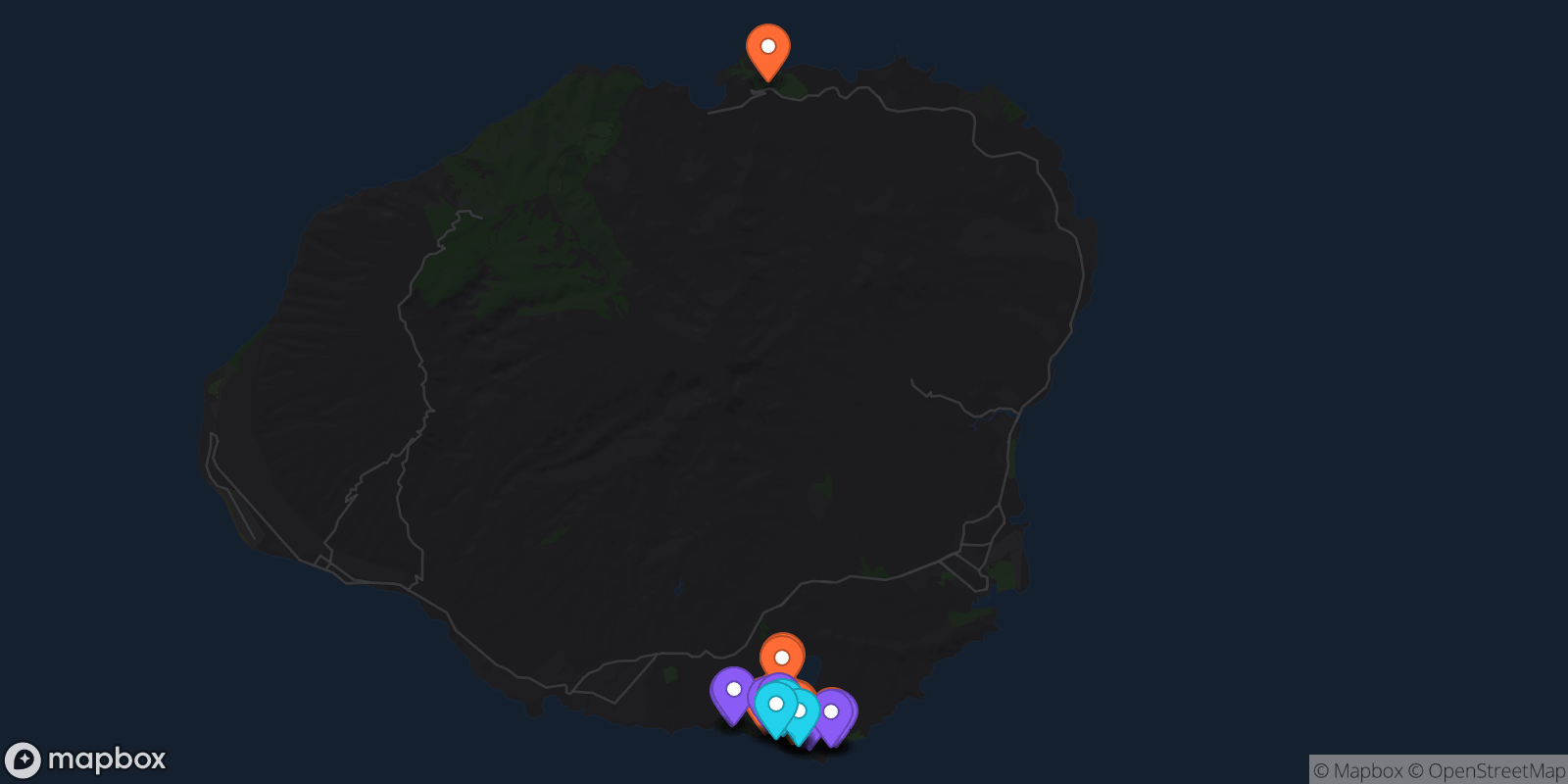 Map showing 28 locations