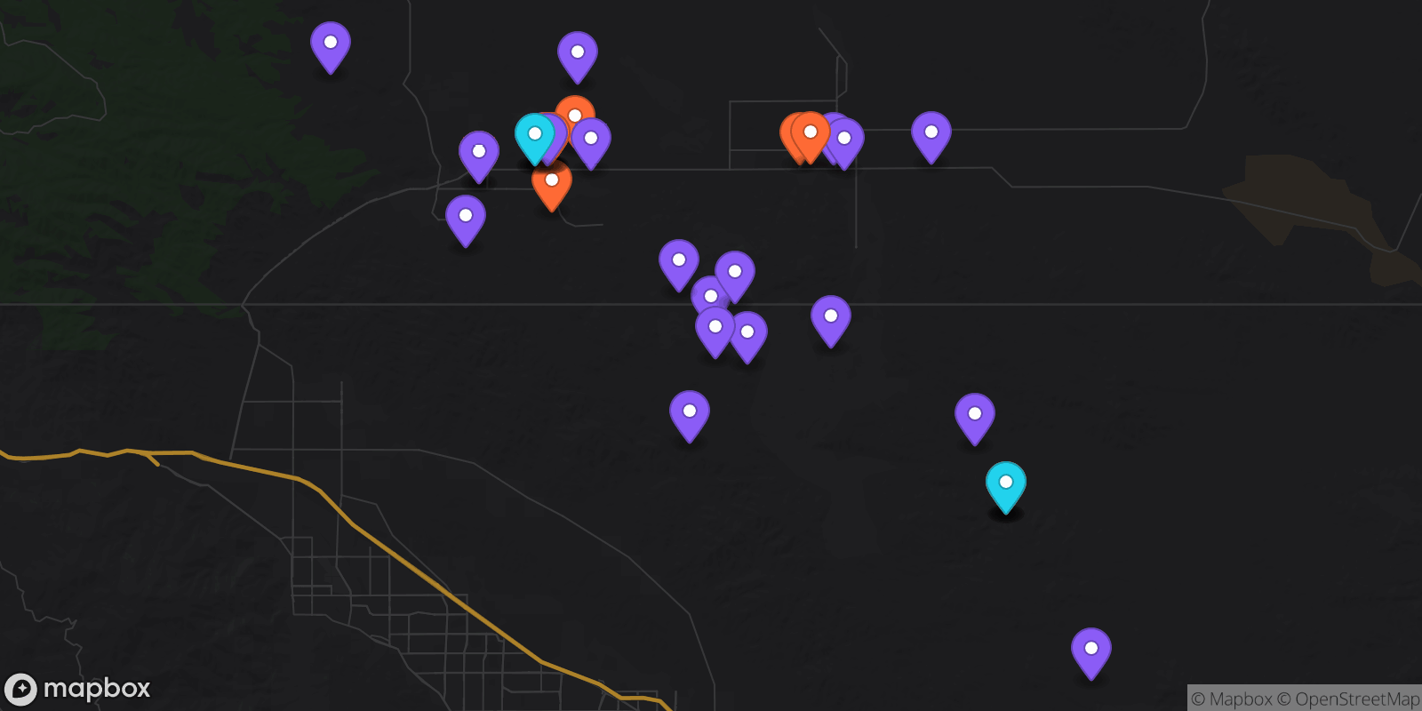 Map showing 42 locations