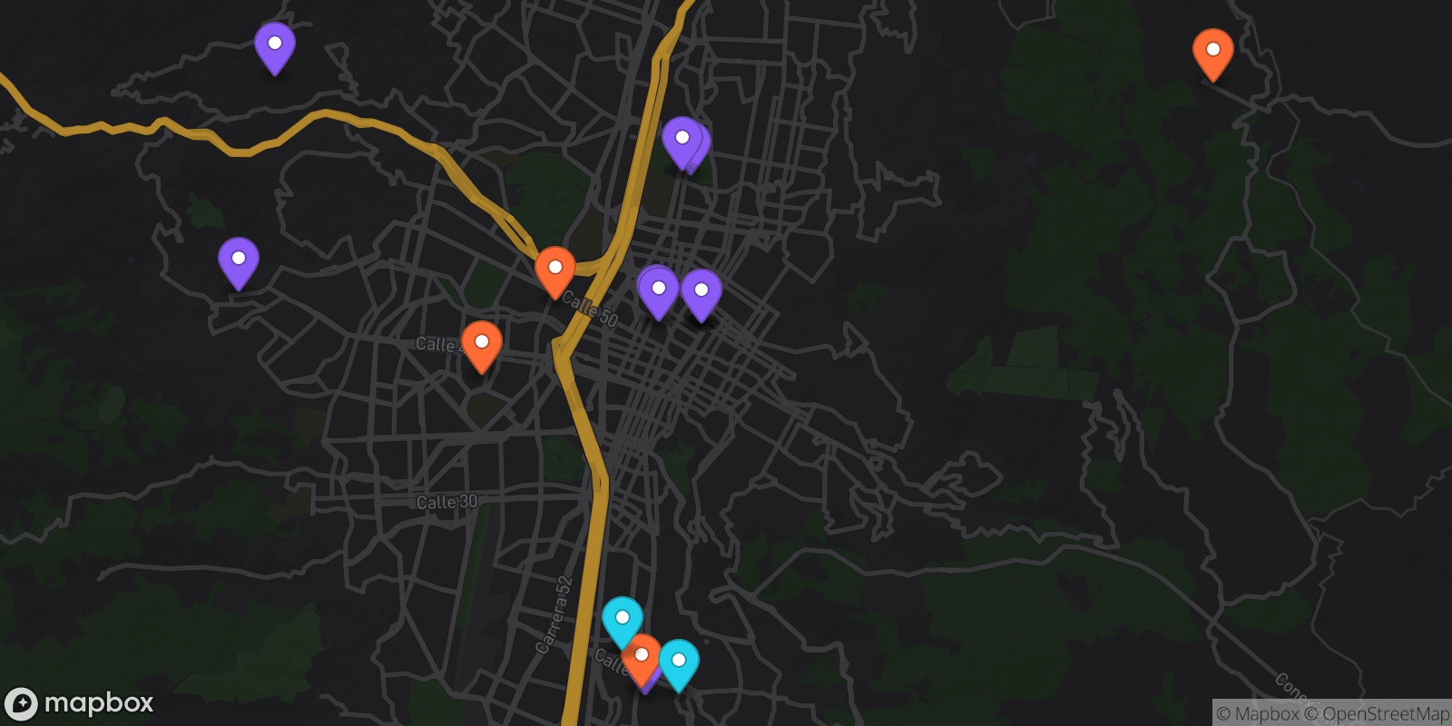 Map showing 17 locations