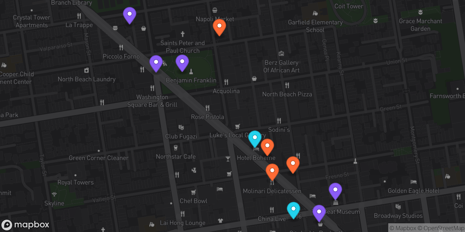 Map showing 11 locations