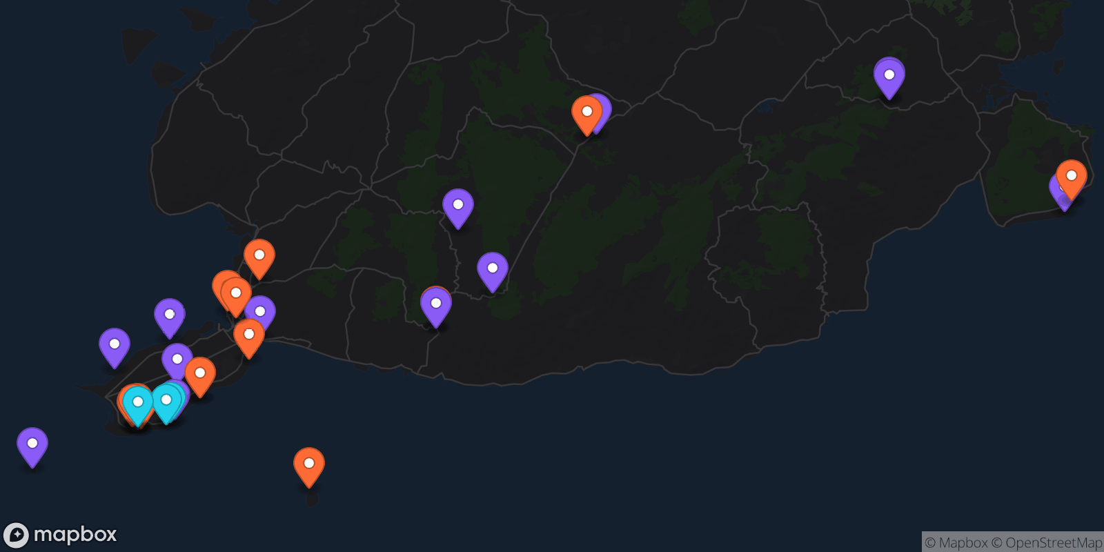 Map showing 33 locations