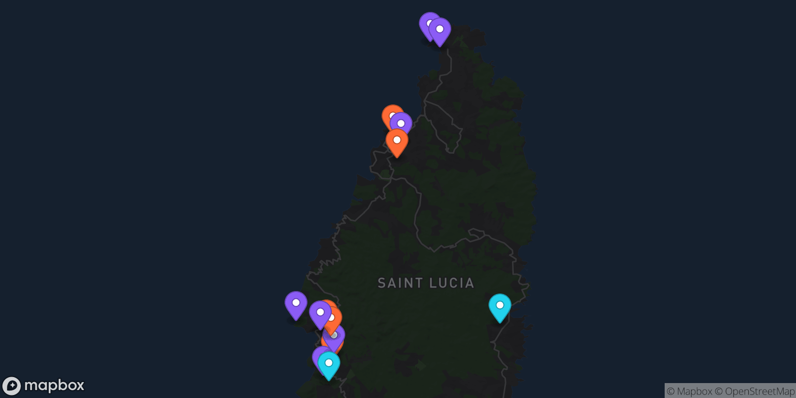 Map showing 15 locations