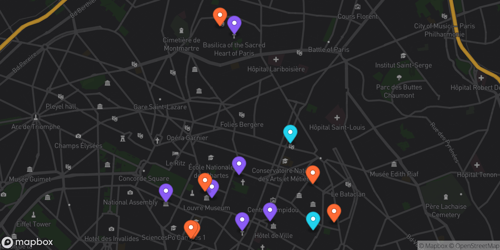 Map showing 14 locations