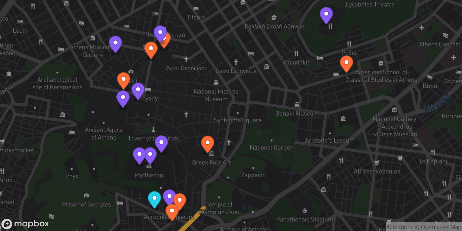 Map showing 17 locations