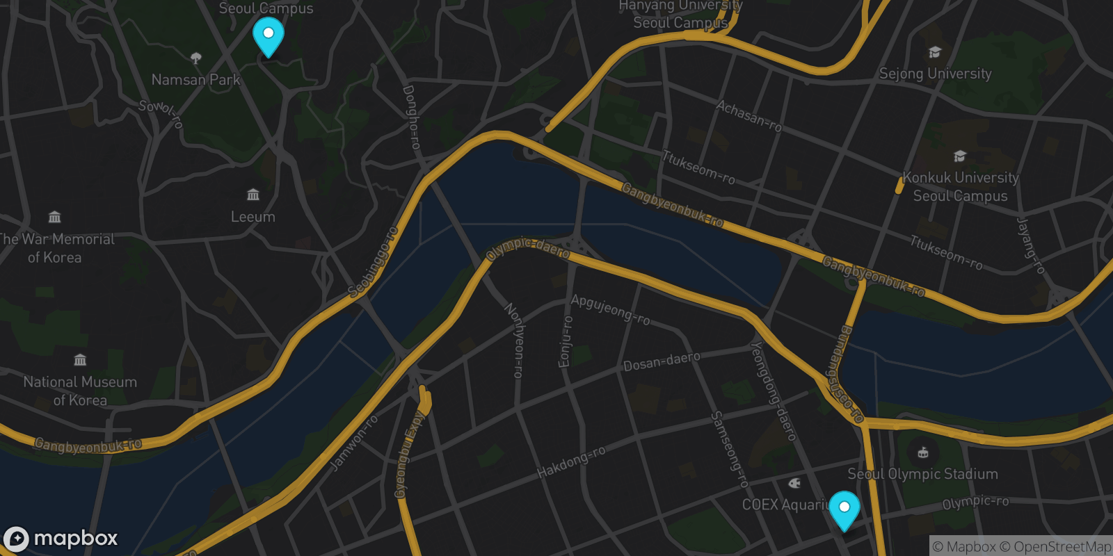 Map showing 2 locations