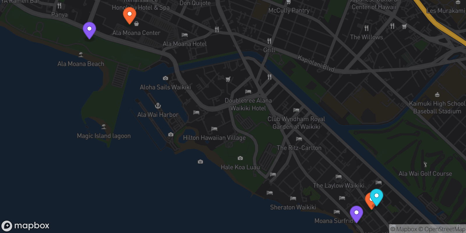 Map showing 5 locations