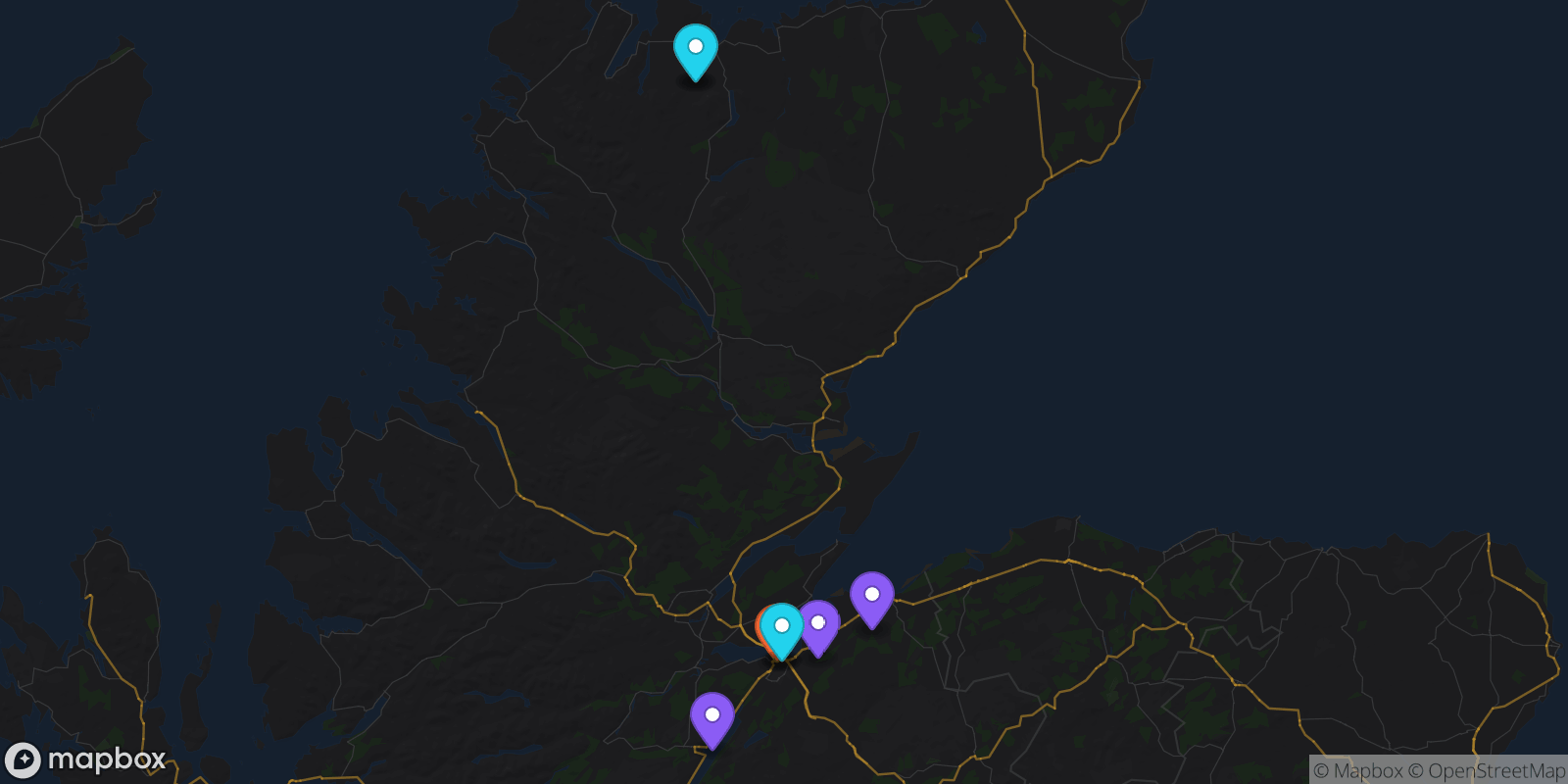 Map showing 8 locations