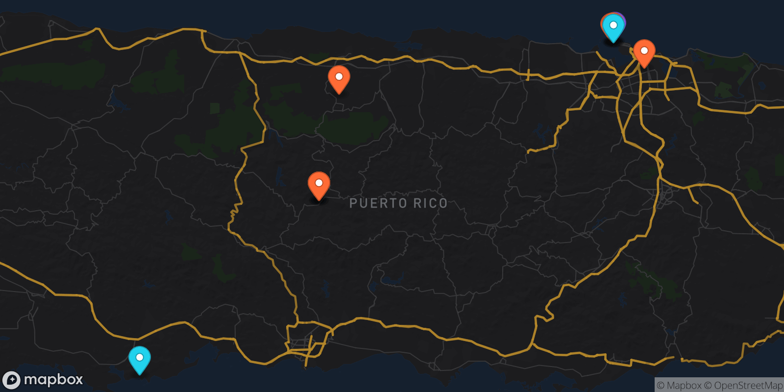 Map showing 12 locations