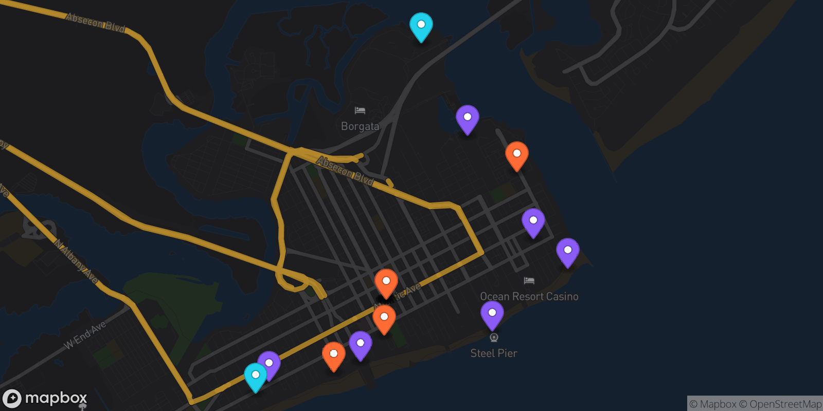Map showing 18 locations