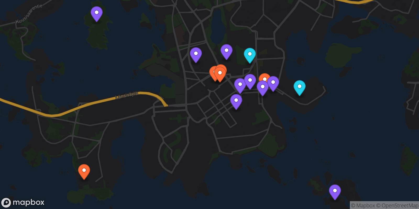 Map showing 16 locations