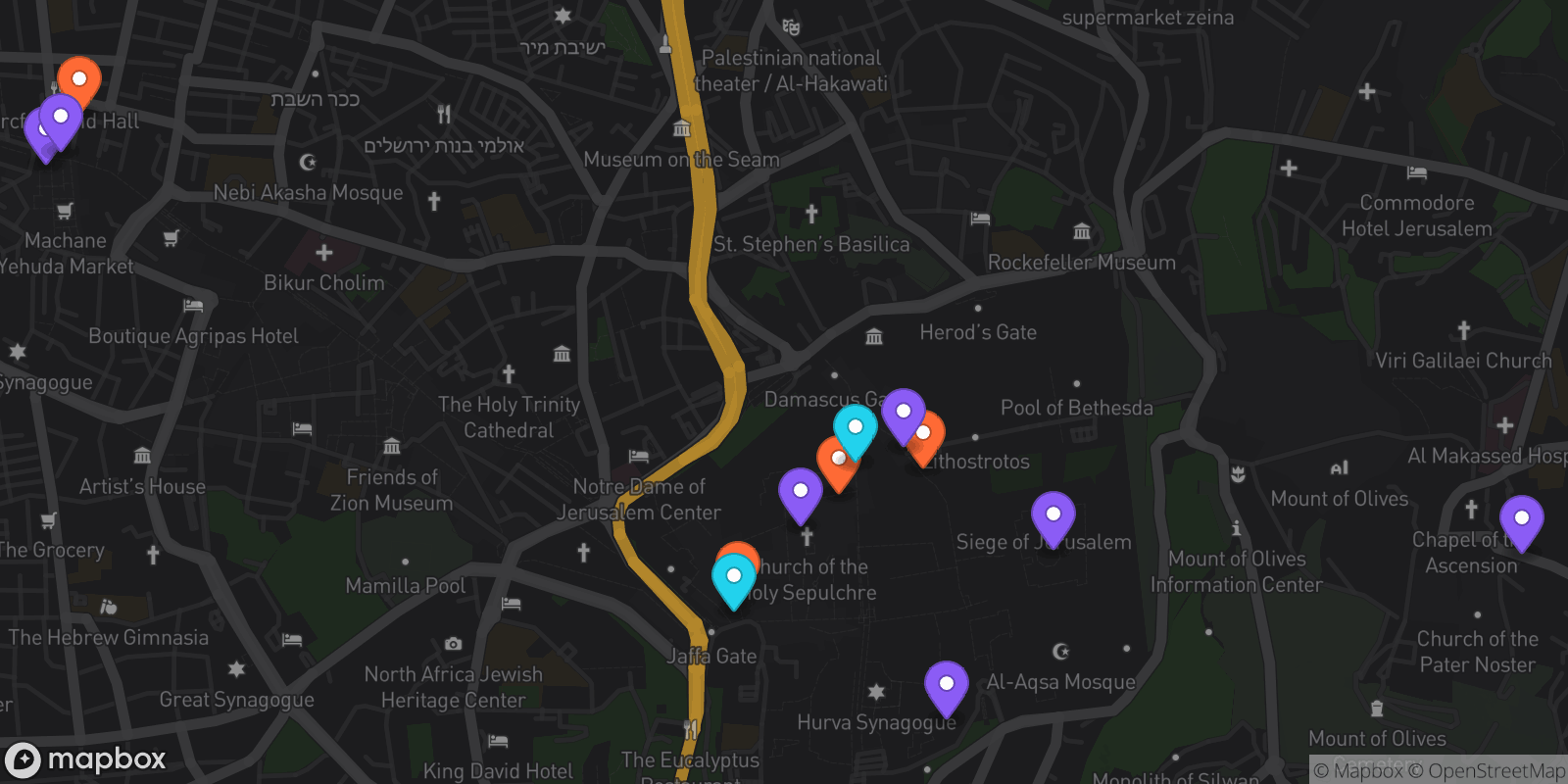 Map showing 13 locations