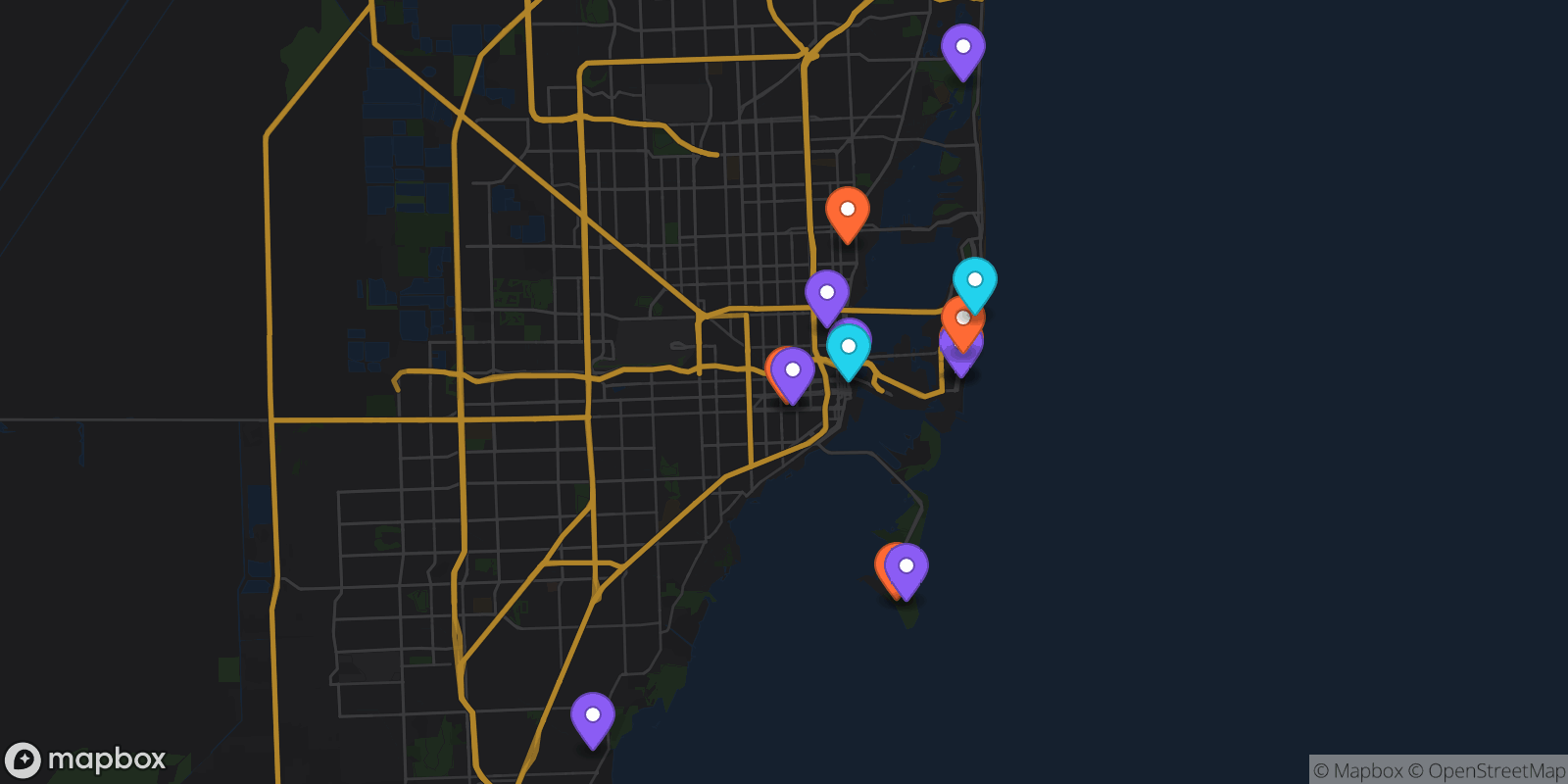 Map showing 14 locations
