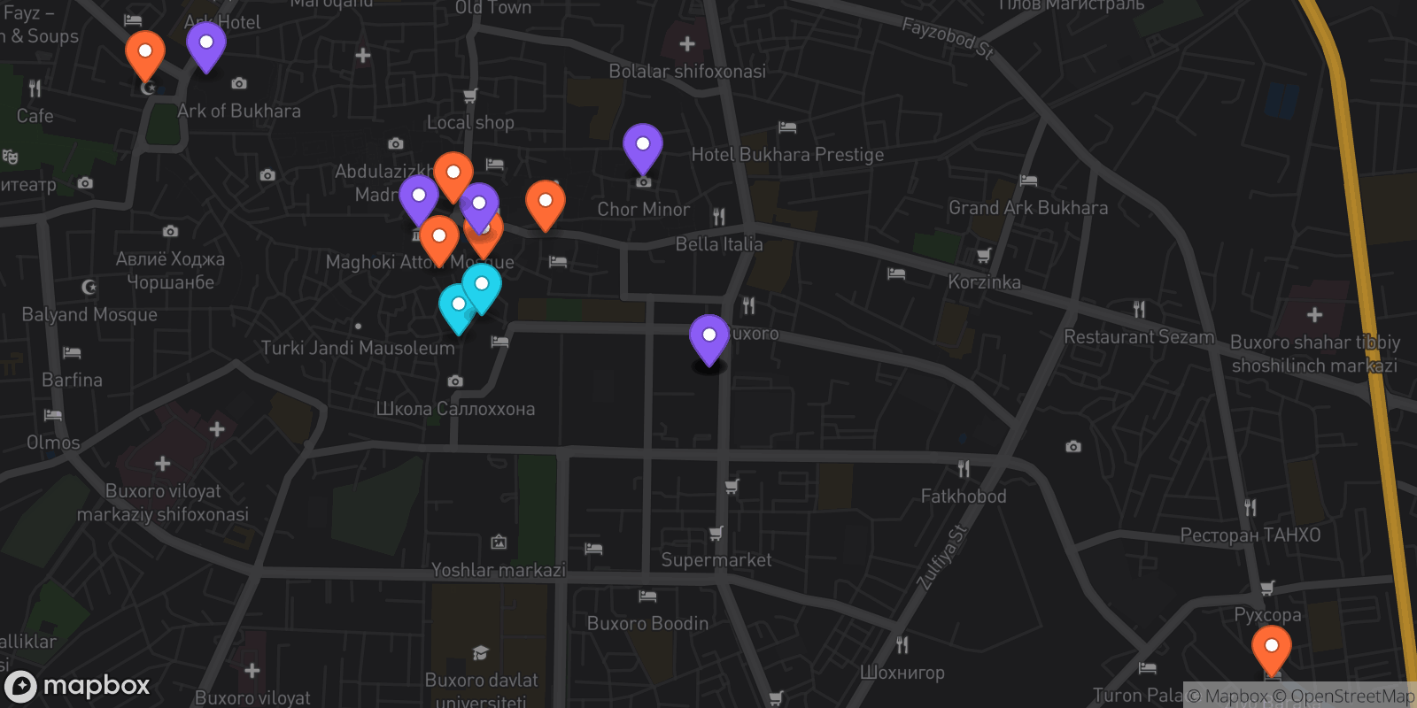 Map showing 17 locations