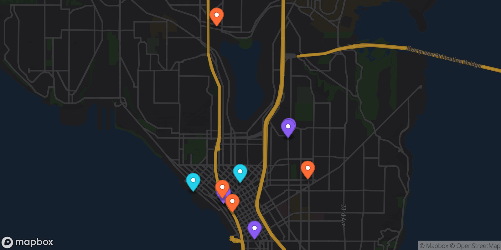 Map showing 12 locations