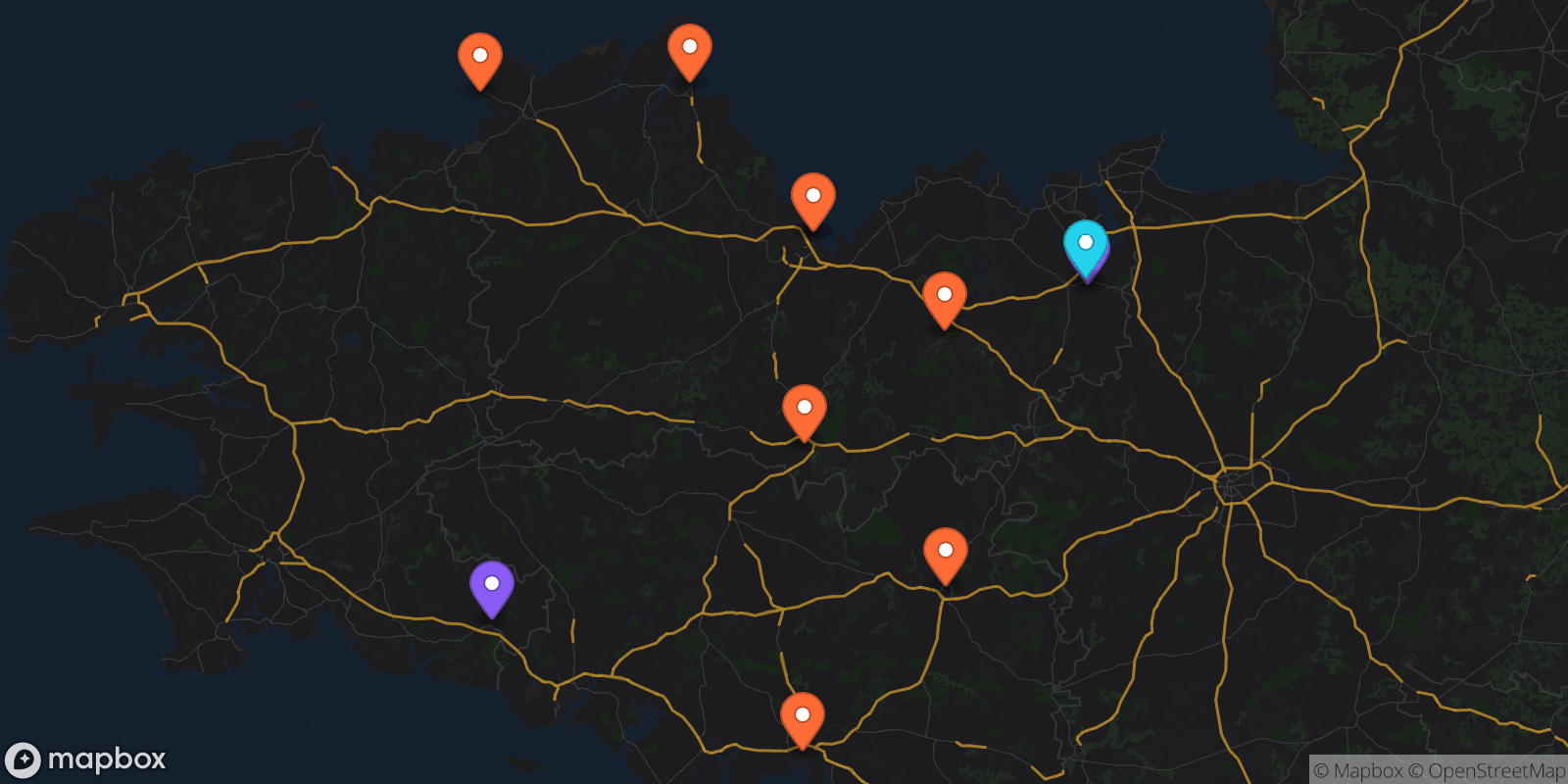 Map showing 11 locations