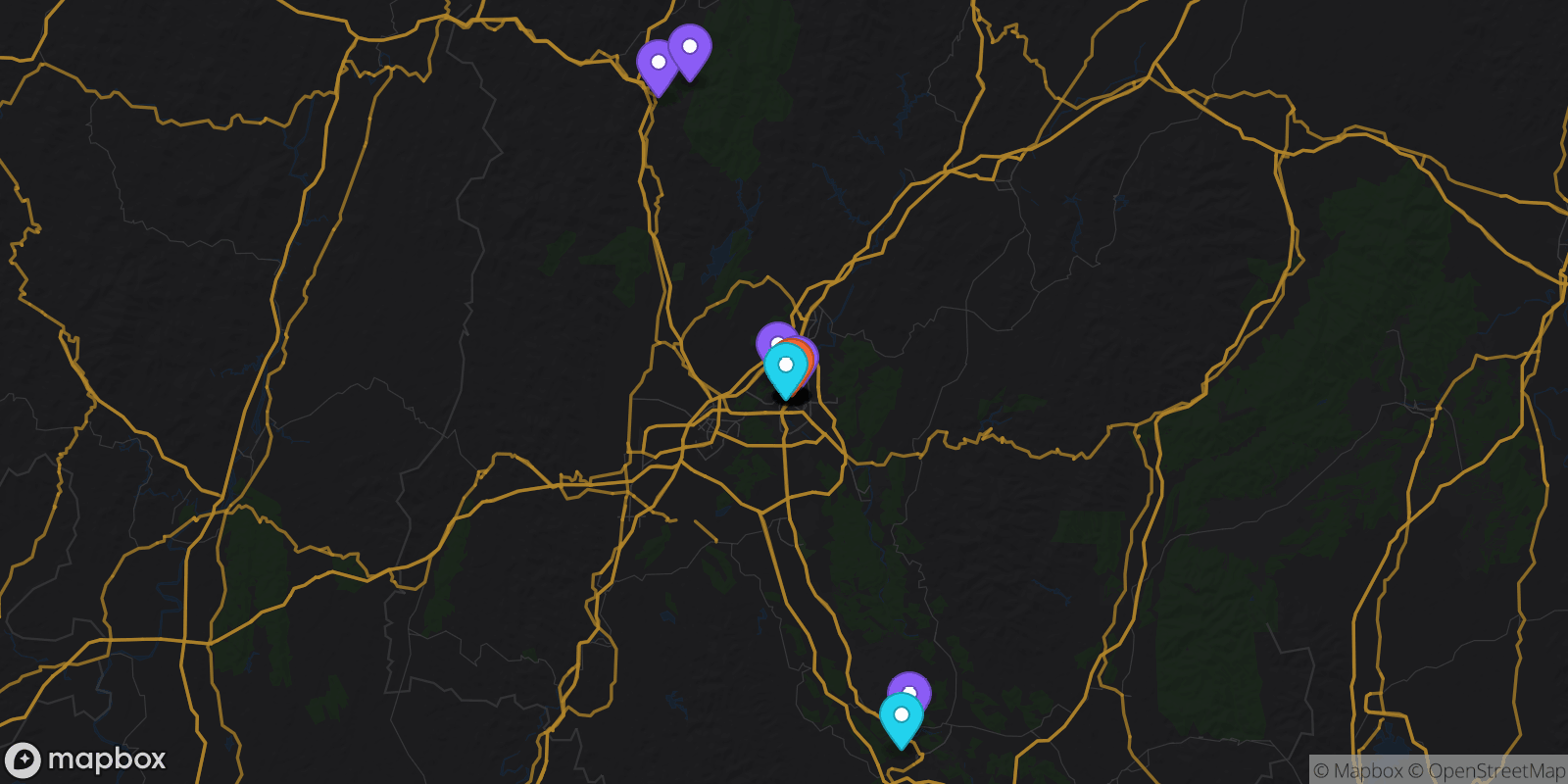 Map showing 17 locations