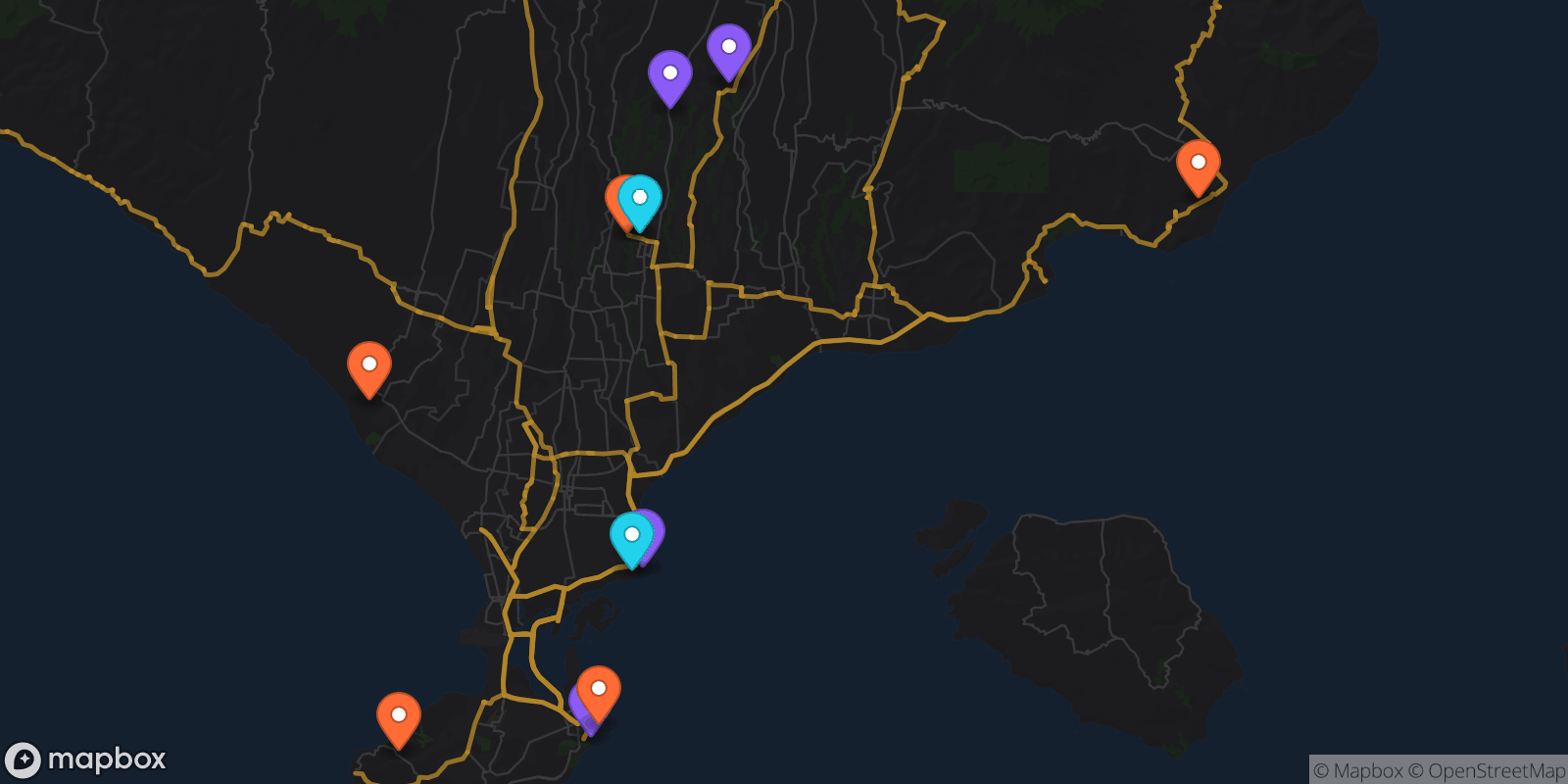 Map showing 11 locations