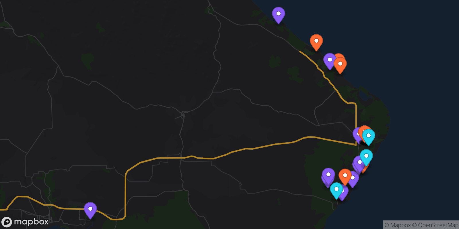 Map showing 27 locations