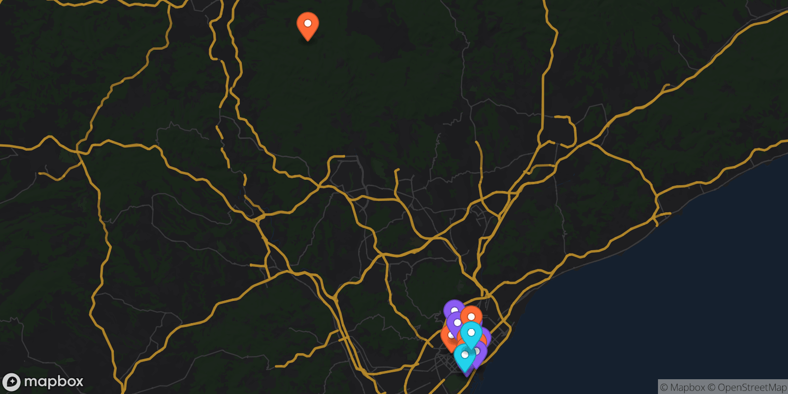 Map showing 19 locations